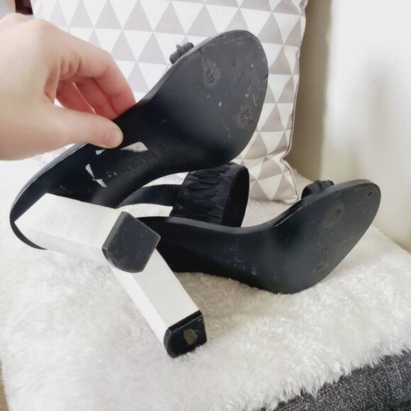 L.A.M.B Valiant Avant Garde Wood Block Heel Leather Mod Goth Strappy Heels 10 - Picture 5 of 7